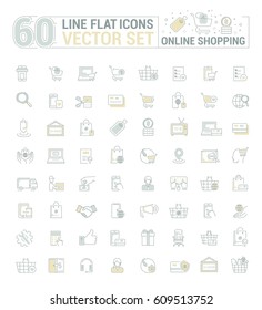 Vector graphic set. Icons in flat, contour,thin, minimal and linear design.Online shopping. Internet shop.Order,purchase, payment.Simple isolated icons.Concept of web site and app.Sign,symbol,element.