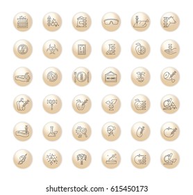 Vector graphic set. Icons in flat, contour, thin, minimal and linear design.Gmo food. Genetically modified food product.Modern technology.Concept illustration for Web site, app.Sign,symbol,element.