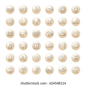 Vector graphic set. Icons in flat, contour,thin, minimal and linear design. Egypt. Travel to Egypt. Simple isolated icons.Concept of web site and app.Sign,symbol, elements.