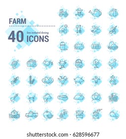 Vector graphic set. Icons in flat, contour, thin, minimal and linear design.Farm and agriculture. Farm life and husbandry tools.Concept illustration for Web site.Sign, symbol.