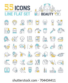 Vector graphic set. Icons in flat, contour, thin, minimal and linear design.Beauty. Attributes of beauty for men and women.Concept illustration for Web site.Sign,symbol, element.