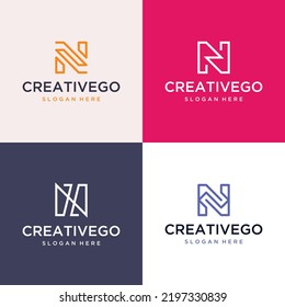 Vector graphic set of letter N logo design template