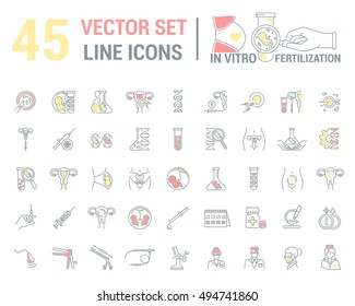 Vector graphic set. Silhouette, logo, icon, logo. Artificial insemination, bioengineering, biotechnology. Birth of embryo in linear, flat, contour, thin design. App, Web site template, infographic.