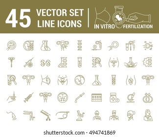 Vector graphic set. Silhouette, logo, icon, logo. Artificial insemination, bioengineering, biotechnology. Birth of embryo in linear, flat, contour, thin design. App, Web site template, infographic.