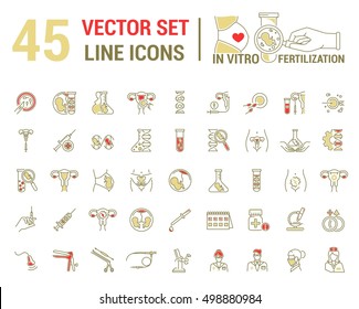 Vector graphic set. Silhouette, logo, icon, logo. Artificial insemination, bioengineering, biotechnology. Birth of embryo in linear, flat, contour, thin design. App, Web site template, infographic.