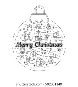 Vector graphic set. Silhouette, logo, icon. Christmas, New Year. Linear, flat, contour, thin, design. App, Web site template, infographic. Concept of Christmas sign. Element, emblem, symbol.