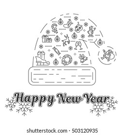 Vector graphic set. Silhouette, logo, icon. Christmas, New Year. Linear, flat, contour, thin, design. App, Web site template, infographic. Concept of Christmas sign. Element, emblem, symbol.