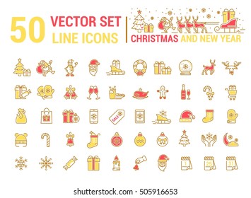 Vector graphic set. Silhouette, logo, icon. Christmas, New Year. Linear, flat, contour, thin, design. App, Web site template, infographic. Concept of Christmas sign. Element, emblem, symbol.