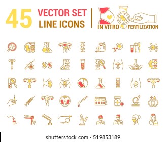 Vector graphic set. Silhouette, logo, icon, logo. Artificial insemination, bioengineering, biotechnology. Birth of embryo in linear, flat, contour, thin design. App, Web site template, infographic.