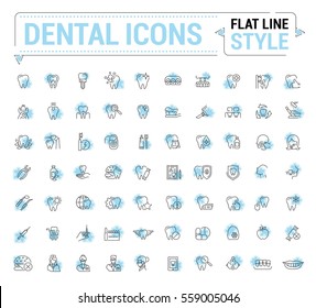 Conjunto de gráficos vectoriales. Iconos aislados simples en diseño plano, contorno, contorno, delgado y lineal.Cuidado dental y dentista.Enfermedad dental y tratamiento. Prótesis, eliminación. Elemento, emblema, símbolo, logotipo.