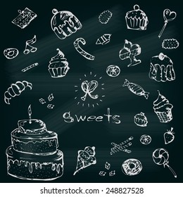 Vector graphic set of sweets. Decorative hand drawn delicios collection. EPS 10 Vector