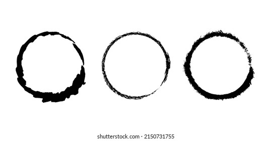 Vector graphic of Set of three black ink grunge round with brush on white background. Vector design element. vector eps10.
