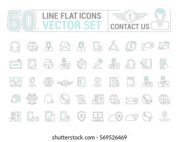 Vector graphic set.Icons in flat, contour,thin and linear design.Contact us. Information Support.Simple isolated icons.Concept illustration for Web site app.Sign,symbol,emblem.