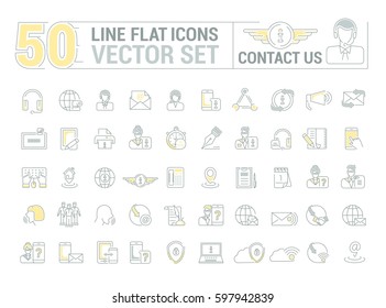 Vector graphic set.Icons in flat, contour,thin and linear design.Contact us. Information Support.Simple isolated icons.Concept illustration for Web site app.Sign,symbol,emblem.