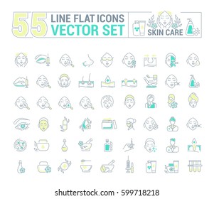 Vector graphic set.Icons in flat, contour,thin and linear design.Cosmetology. Skin care.Simple isolated icons.Concept illustration for Web site app.Sign,symbol,element.