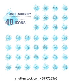 Vector graphic set.Icons in flat, contour,thin, minimal and linear design.Plastic surgery. Set of silhouette.Simple isolated icons.Concept illustration for Web site app.Sign,symbol,element.
