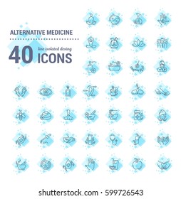 Vector graphic set.Icons in flat, contour,thin and linear design.Alternative medicine. Natural beauty.Simple isolated icon on white background.Concept illustration for Web site app.Sign,symbol,emblem.