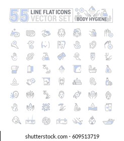 Vector graphic set.Icons in flat, contour,thin, minimal and linear design.Care of body.Hygiene products.Body wash, epilation, depilation, peeling. Concept sign,symbol,element. svg