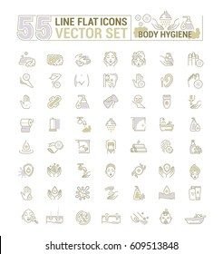 Vector graphic set.Icons in flat, contour,thin, minimal and linear design.Care of body.Hygiene products.Body wash, epilation, depilation, peeling.Simple isolated icons.Concept sign,symbol,element.