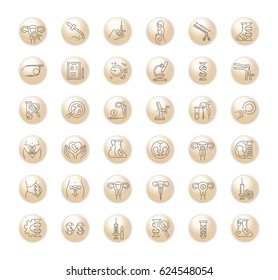 Vector graphic set.Icons in flat, contour,thin, minimal and linear design. In vitro fertilization. Simple isolated icons.Concept illustration for Web site app.Sign,symbol,element.