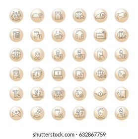 Vector graphic set.Icons in flat, contour,thin and linear design.Contact us. Information Support.Simple isolated icons.Concept illustration for Web site app.Sign,symbol,emblem.