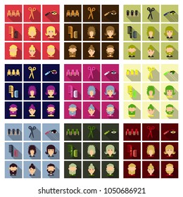 Vector graphic set.Isolated Icons in flat, contour, thin, minimal and linear design.Beauty saloon.Care of hair, face and body.