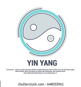 Vector graphic set.Isolated Icons in flat, contour, thin, minimal and linear design.Traditional Asian symbol of yin yang.Concept illustration for Web site.Sign,symbol, element.