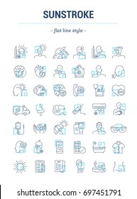 Vector Graphic Set.Isolated Icons In Flat, Contour, Thin, Minimal And Linear Design.Sunny Stroke.Illness, Symptom.Protection.Overheating On Sunny Day.Concept Illustration.Web Sign,symbol, Element.