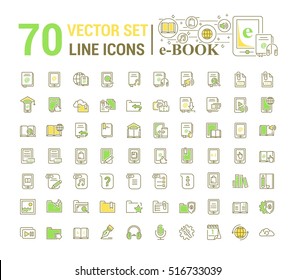 Vector graphic set.Logo, icon. E-book, pocket book. Linear, flat, contour, thin design. App, Template, infographic. Symbol, element, emblem, smart technologies. Modern gadget online library education.