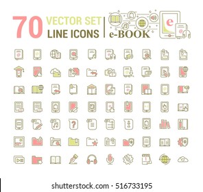 Vector graphic set.Logo, icon. E-book, pocket book. Linear, flat, contour, thin design. App, Template, infographic. Symbol, element, emblem, smart technologies. Modern gadget online library education.