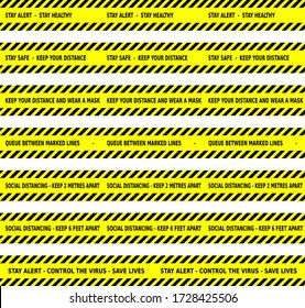 Vector graphic with several different designs of corona virus warning tapes.