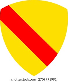 Gráfico de Vector de un escudo que lleva el patrón de curva. Consiste en un fondo amarillo con una barra diagonal roja