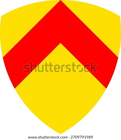 Vector graphic of a shield bearing the chevron pattern. It consists of a yellow background with a red upward pointing chevron