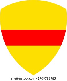 Gráfico vetorial de um escudo com o padrão de fezes. Consiste em um fundo amarelo com uma barra horizontal vermelha