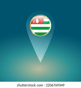Vector graphic of Shiny glossy Map pointer with contry Abkhazia. Abkhazia flag. Map pointer with gold glossy badge button. Good design for your advertisement, poster, banner, gps, compass etc.
