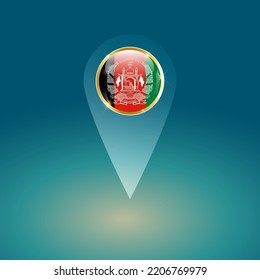 Vector graphic of Shiny glossy Map pointer with contry Afghanistan. Afghanistan flag. Map pointer with gold glossy badge button. Good design for your advertisement, poster, banner, gps, compass etc.
