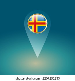 Vector graphic of Shiny glossy Map pointer with contry Aland island. Map pointer with gold glossy badge button. Good design for your advertisement, banner, gps, compass etc.
