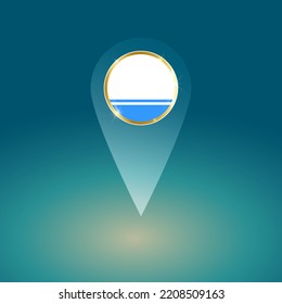 Vector graphic of Shiny glossy Map pointer with contry Altai republic. Map pointer with gold glossy badge button. Good design for your advertisement, poster, banner, gps, compass etc.
