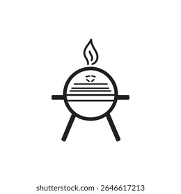 Le graphique d'Image vectorielle présente un gril noir et blanc au charbon de bois avec une flamme visible s'élevant au-dessus. Le gril est simplement conçu pour le grillage.
