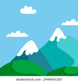 Vector graphic showcasing the peak of a snowy mountain, ideal for winter sports and travel themes.