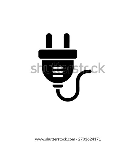 Vector graphic showing a black electrical plug with two vertical prongs, a rounded head featuring three horizontal lines, and an attached cord extending downwards.