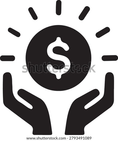 Vector graphic showing glowing currency held carefully. Symbolic for charity, investment security, savings insurance, and careful money management services.