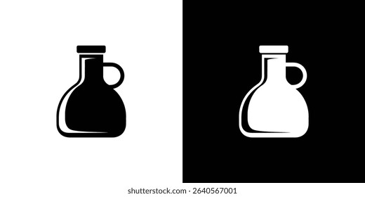 Vector graphic shows a black olive oil bottle icon over a white background, plus a white olive oil bottle icon over a black background.