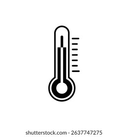 Vector graphic shows a thermometer in black and white, measuring temperature with visible markings. Ideal for illustrating health, illness, or fever monitoring concepts.