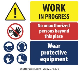 Vector graphic of sign for construction work sites prohibiting access and requiring protective equipment