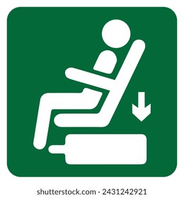 Gráfico vectorial de un letrero que indica la colocación del equipaje o el maletín debajo del asiento en el interior del tren o autobús