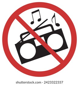 Vector graphic of sign prohibiting loud music in this area