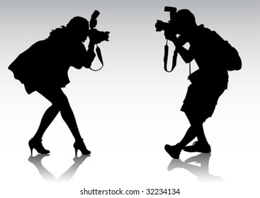 Vector graphic silhouettes of people. Men and women are photographed