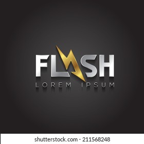 Vector Graphic Silver And Gold Flash Sign With Lightning Symbol