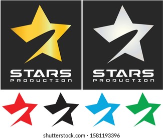 Vector graphic silver gold, red, black, greeen and blue symbol for company with star shape